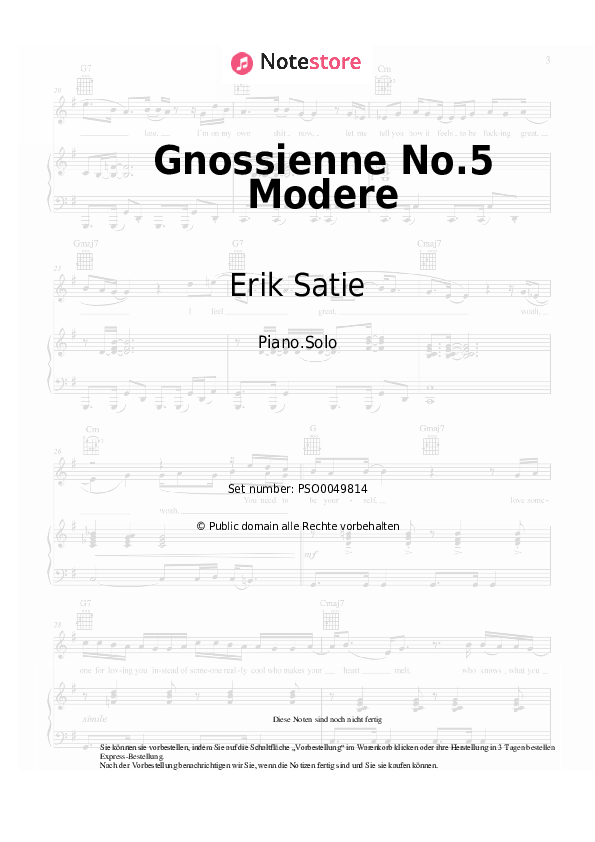 Noten Erik Satie - Gnossienne No.5 Modere - Klavier.Solo
