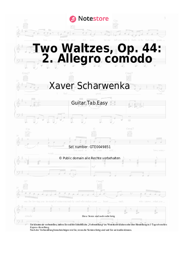 Einfache Tabs Xaver Scharwenka - Two Waltzes, Op. 44: 2. Allegro comodo - Gitarre.Tabs.Easy