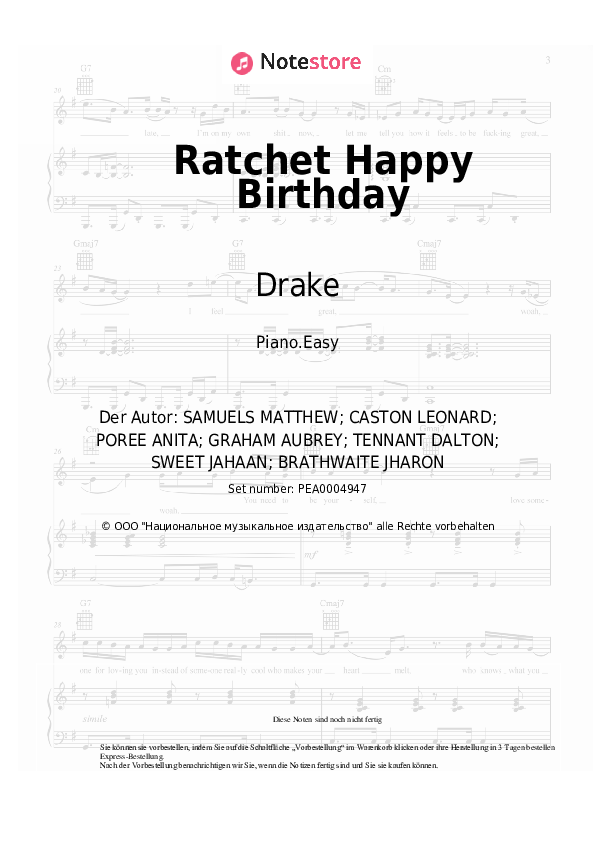 Einfache Noten Drake - Ratchet Happy Birthday - Klavier.Easy
