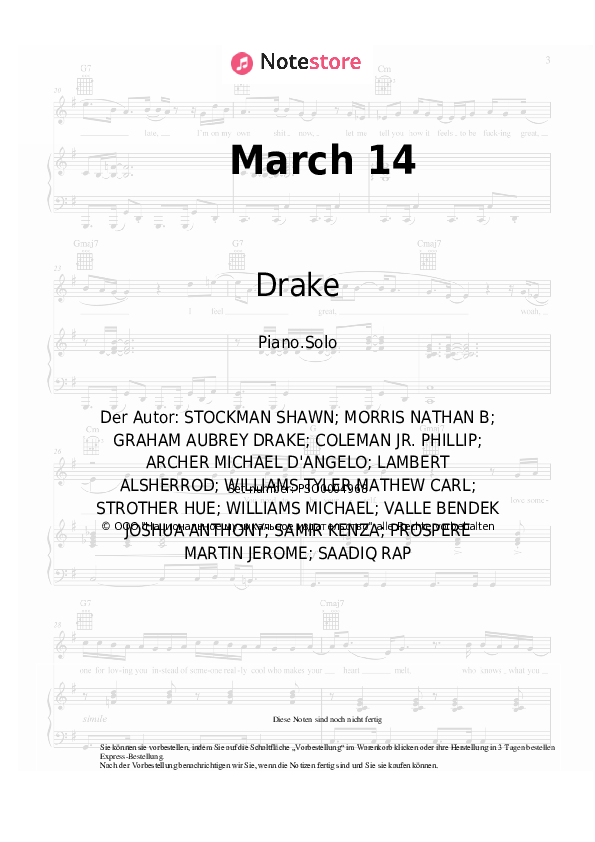 Noten Drake - March 14 - Klavier.Solo