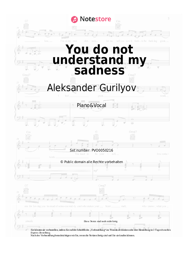 Noten mit Gesang Aleksander Gurilyov - You do not understand my sadness - Klavier&Gesang