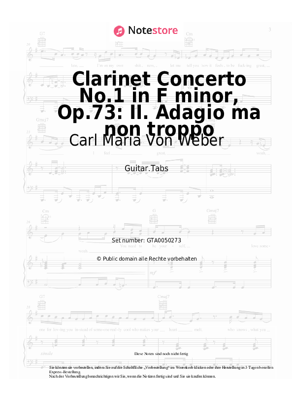 Tabs Carl Maria Von Weber - Clarinet Concerto No.1 in F minor, Op.73: II. Adagio ma non troppo - Gitarre.Tabs