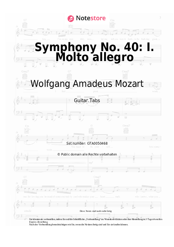 Tabs Wolfgang Amadeus Mozart - Symphony No. 40: I. Molto allegro - Gitarre.Tabs