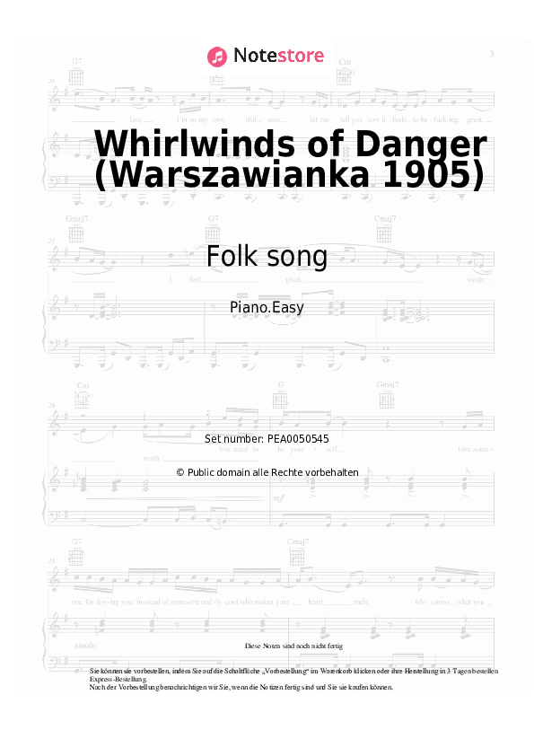 Einfache Noten Folk song - Whirlwinds of Danger (Warszawianka 1905) - Klavier.Easy