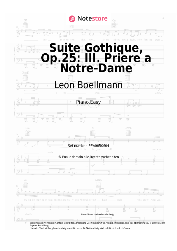 Einfache Noten Leon Boellmann - Suite Gothique, Op.25: III. Priere a Notre-Dame - Klavier.Easy