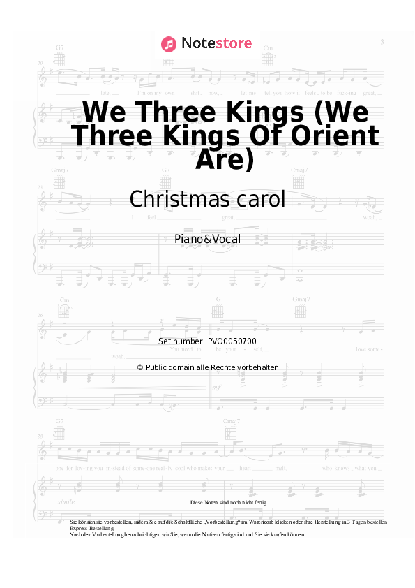 Noten mit Gesang Christmas carol - We Three Kings (We Three Kings Of Orient Are) - Klavier&Gesang