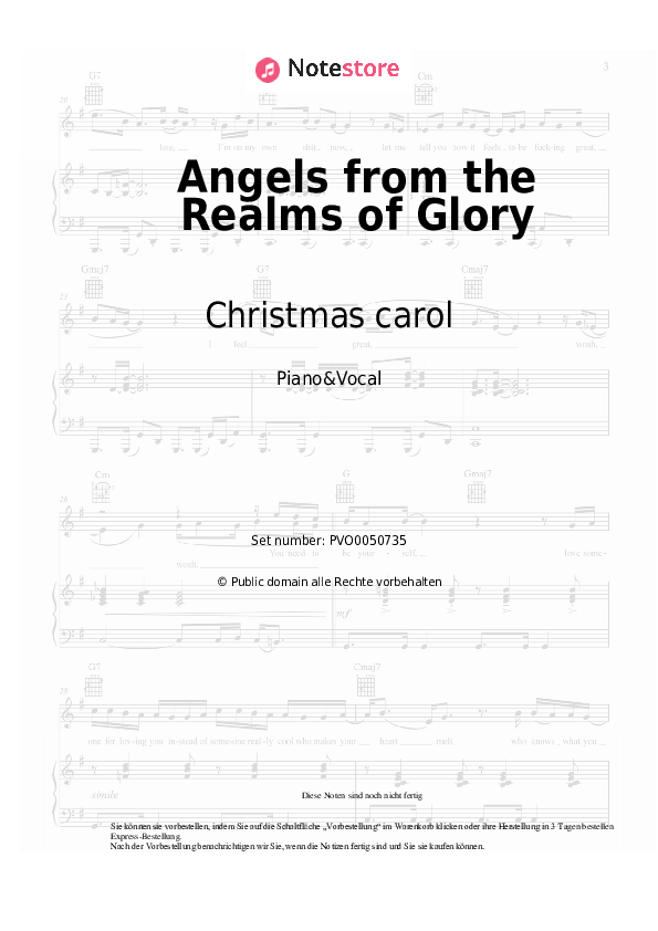 Noten mit Gesang Christmas carol - Angels from the Realms of Glory - Klavier&Gesang