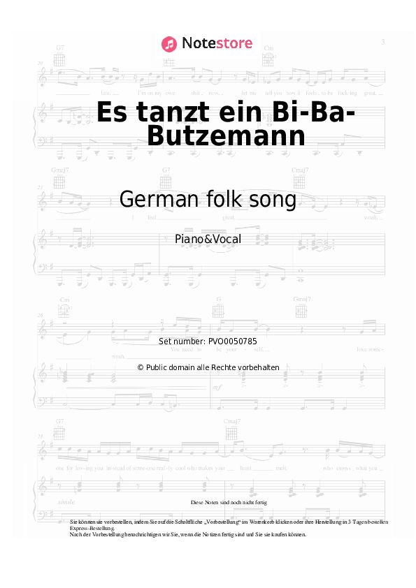 Noten mit Gesang German folk song - Es tanzt ein Bi-Ba-Butzemann - Klavier&Gesang