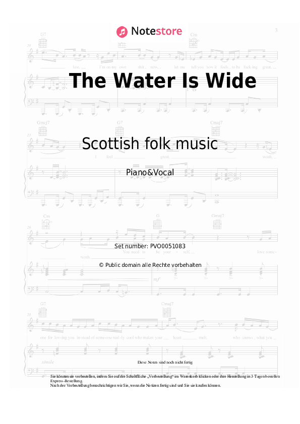 Noten mit Gesang Scottish folk music - The Water Is Wide - Klavier&Gesang