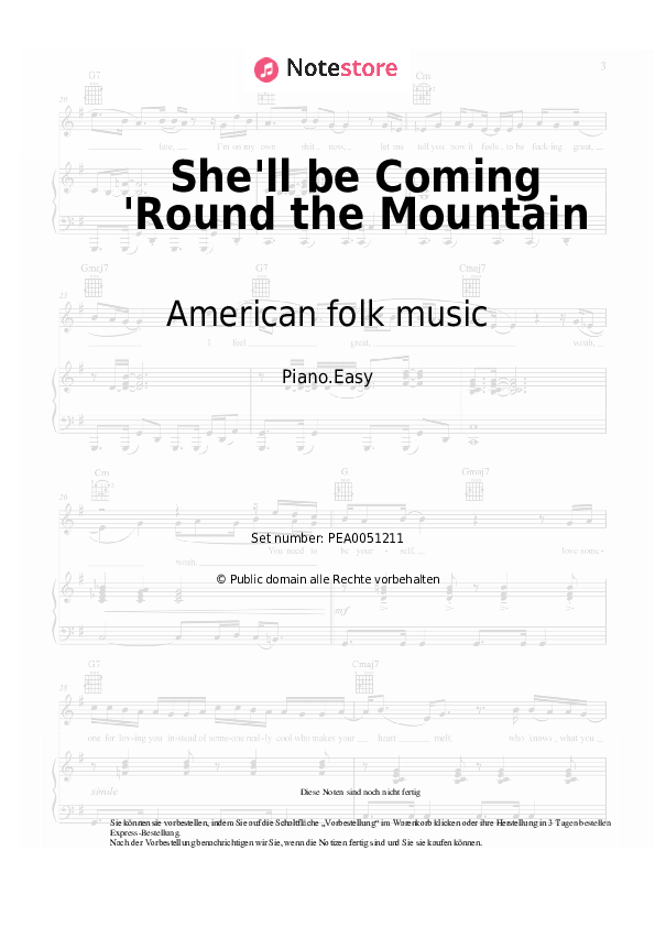 Einfache Noten American folk music - She'll be Coming 'Round the Mountain - Klavier.Easy