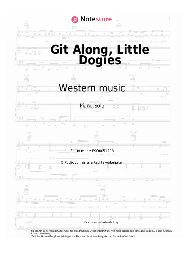 Noten Western music - Git Along, Little Dogies - Klavier.Solo