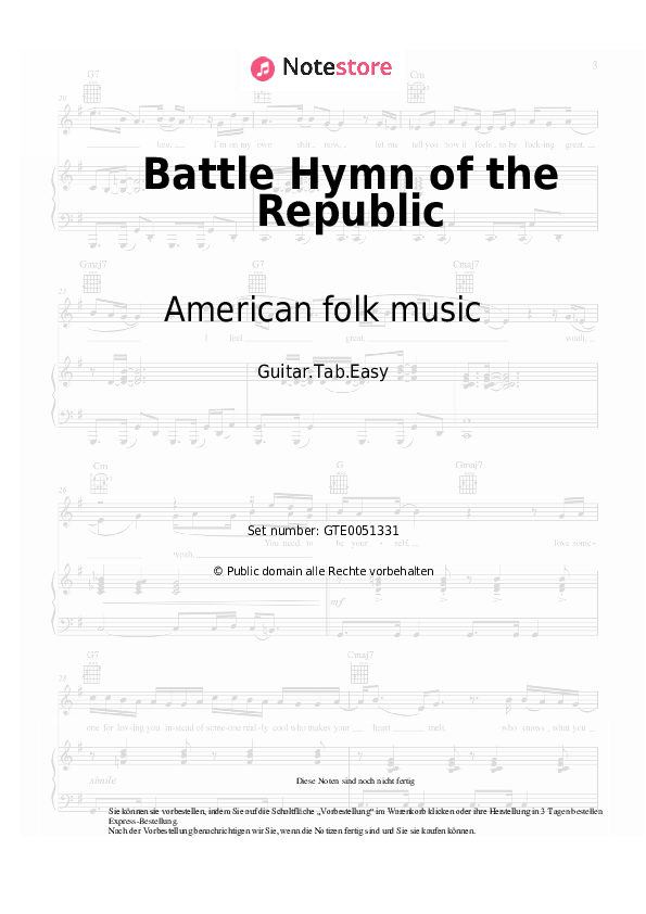 Einfache Tabs American folk music - Battle Hymn of the Republic - Gitarre.Tabs.Easy
