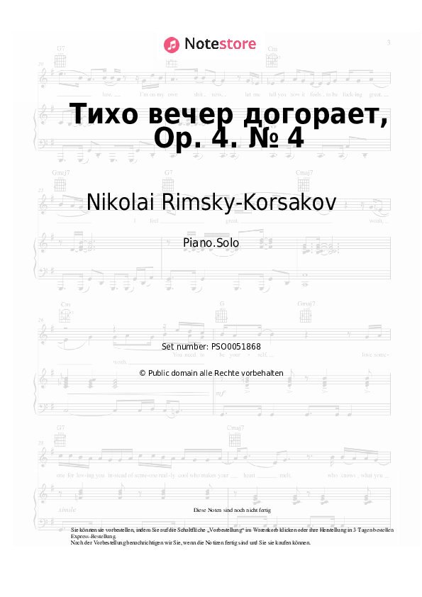 Noten Nikolai Rimsky-Korsakov - Тихо вечер догорает, Op. 4. № 4 - Klavier.Solo