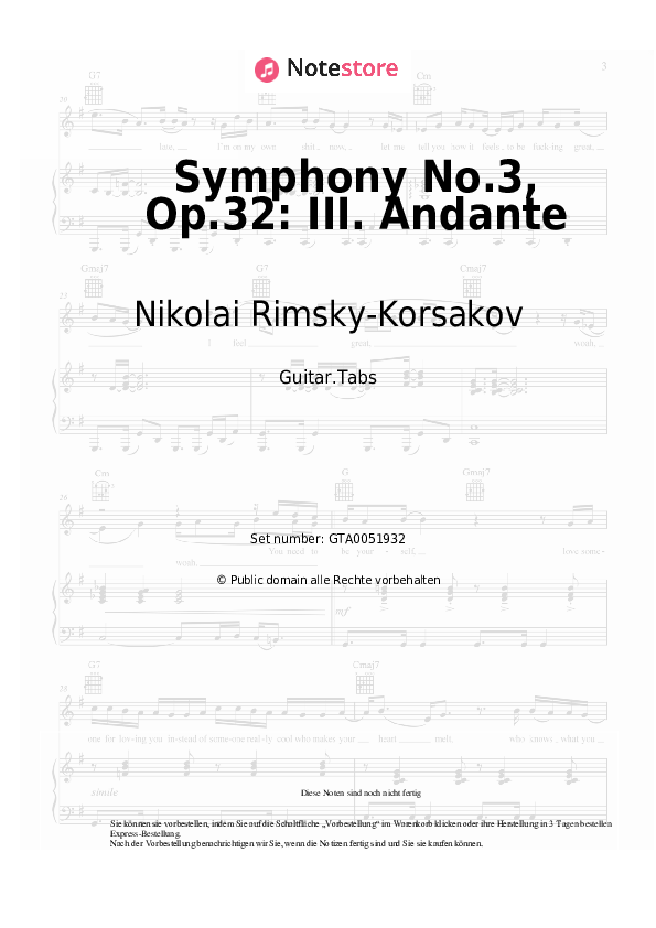Tabs Nikolai Rimsky-Korsakov - Symphony No.3, Op.32: III. Andante - Gitarre.Tabs