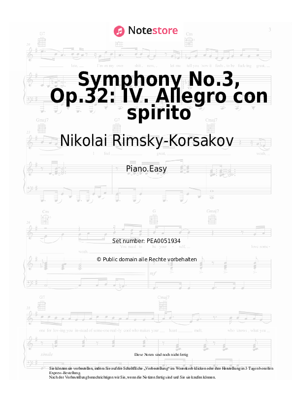 Einfache Noten Nikolai Rimsky-Korsakov - Symphony No.3, Op.32: IV. Allegro con spirito - Klavier.Easy