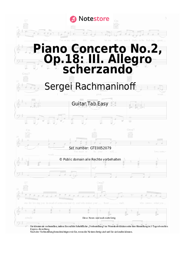 Einfache Tabs Sergei Rachmaninoff - Piano Concerto No.2, Op.18: III. Allegro scherzando - Gitarre.Tabs.Easy