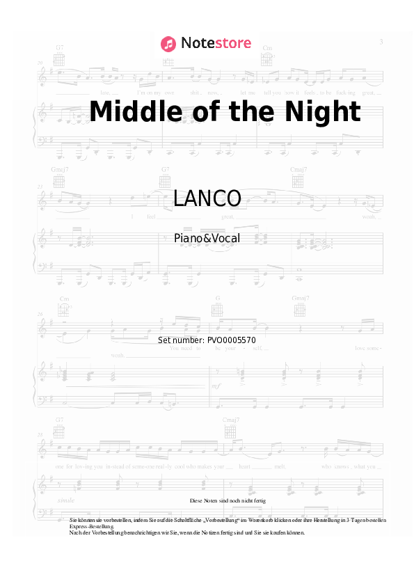 Noten mit Gesang LANCO - Middle of the Night - Klavier&Gesang