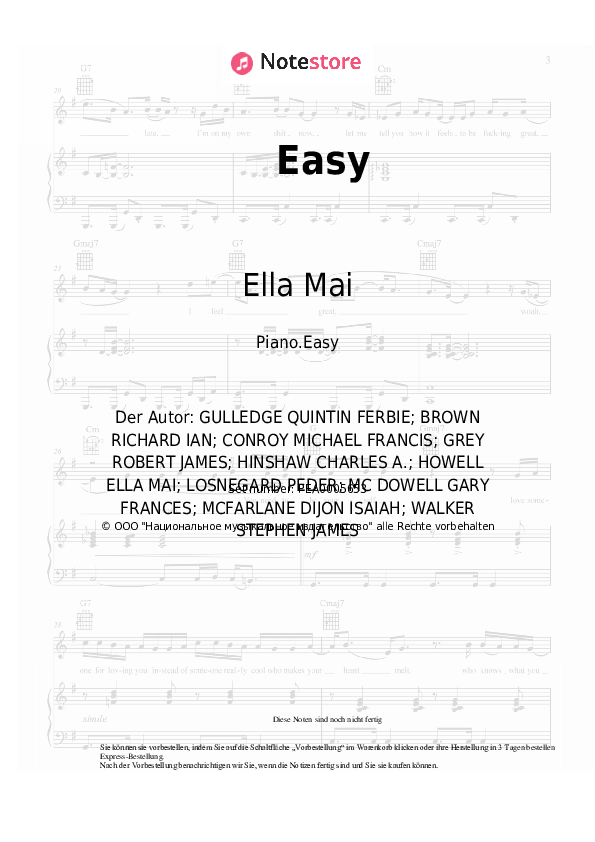 Einfache Noten Ella Mai - Easy - Klavier.Easy