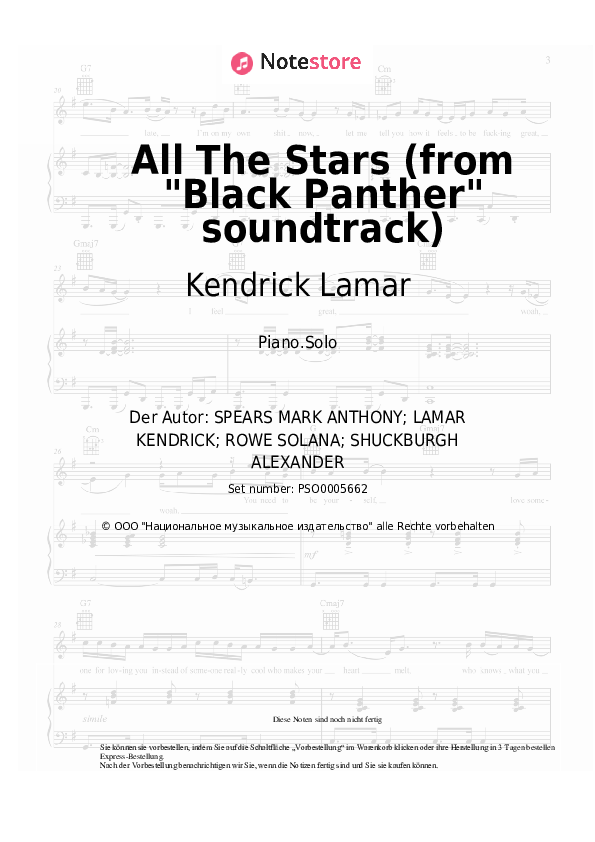 Noten SZA, Kendrick Lamar - All The Stars (from Black Panther soundtrack) - Klavier.Solo