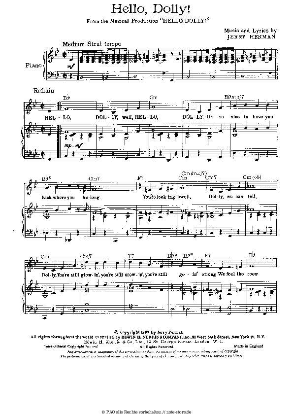 Louis Armstrong - Hello Dolly Noten für Piano