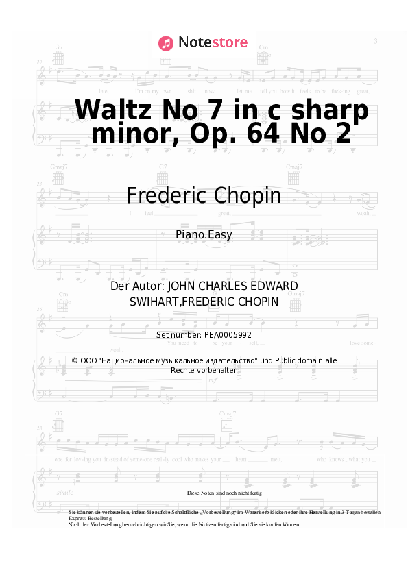 Einfache Noten Frederic Chopin - Waltz No 7 in c sharp minor, Op. 64 No 2 - Klavier.Easy