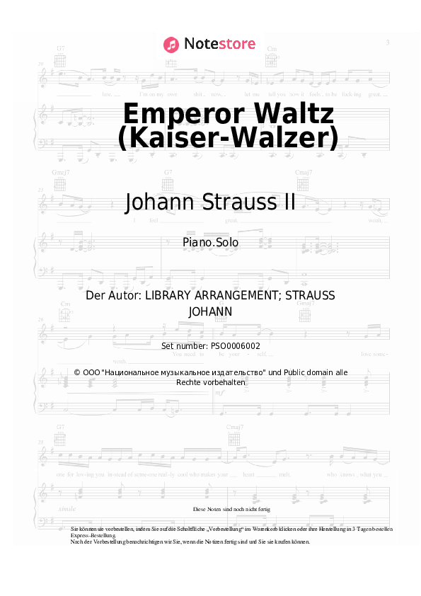 Noten Johann Strauss II - Emperor Waltz (Kaiser-Walzer), Op.437 - Klavier.Solo