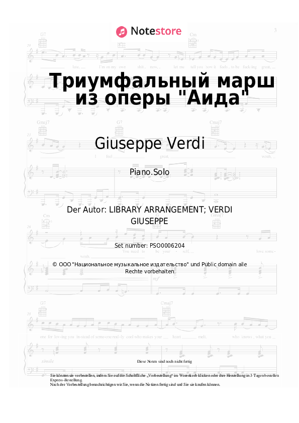 Noten Giuseppe Verdi - Triumphal March from Aida - Klavier.Solo