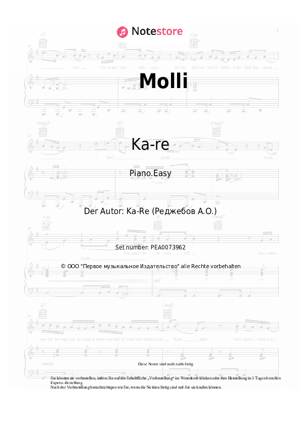 Einfache Noten Ka-re - Molli - Klavier.Easy
