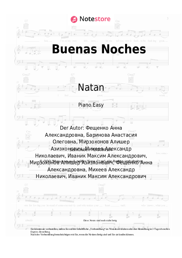 Einfache Noten Natan - Buenas Noches - Klavier.Easy