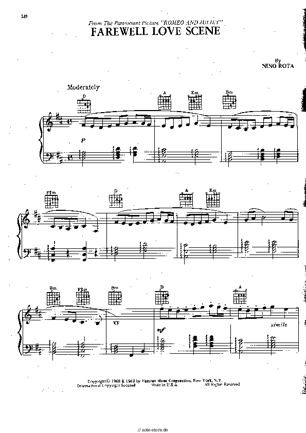 Noten Nino Rota - Farewell love scene - Klavier.Solo