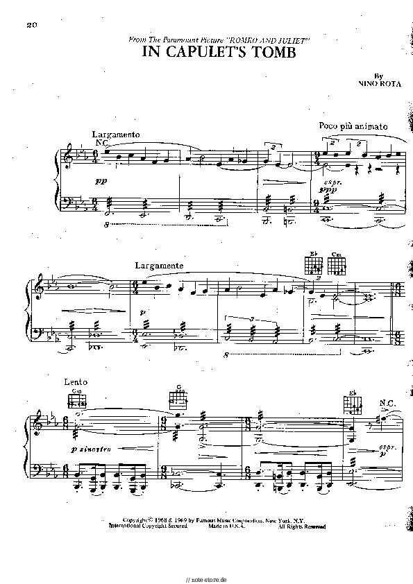 Noten Nino Rota - In Capulet's Tomb - Klavier.Solo