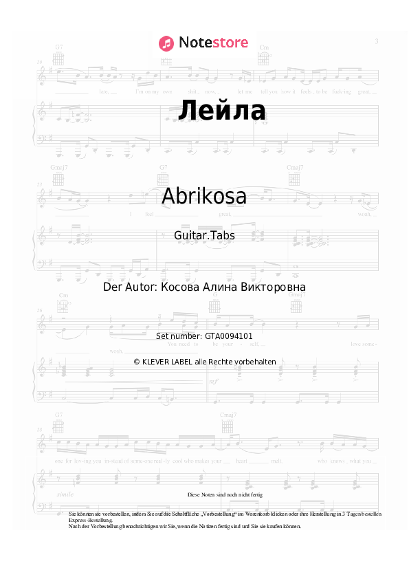 Tabs Abrikosa - Лейла - Gitarre.Tabs