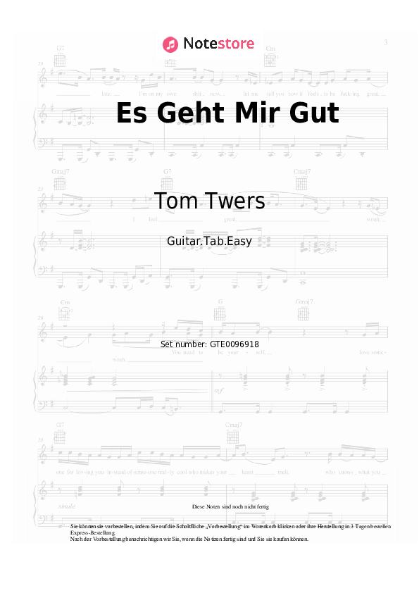 Einfache Tabs Tom Twers - Es Geht Mir Gut - Gitarre.Tabs.Easy