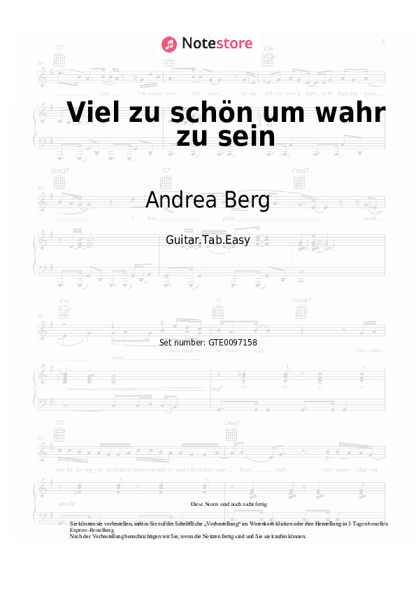 Einfache Tabs Andrea Berg - Viel zu schön um wahr zu sein - Gitarre.Tabs.Easy