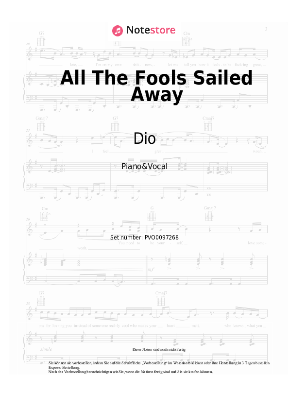 Noten mit Gesang Dio - All The Fools Sailed Away - Klavier&Gesang
