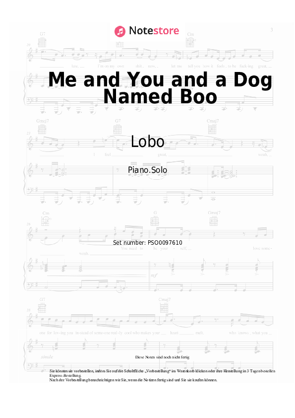 Noten Lobo - Me and You and a Dog Named Boo - Klavier.Solo