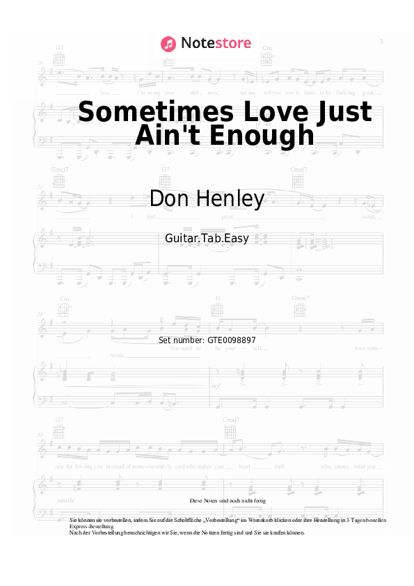 Einfache Tabs Patty Smyth, Don Henley - Sometimes Love Just Ain't Enough - Gitarre.Tabs.Easy