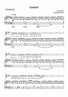 Zoe Wees Control Noten Fur Piano Downloaden Fur Anfanger Klavier Gesang Sku Pvo0034754