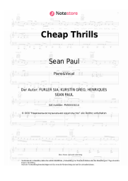 Noten, Akkorde Sia, Sean Paul - Cheap Thrills