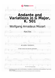 Noten, Akkorde Wolfgang Amadeus Mozart - Andante and Variations in G Major, K. 501