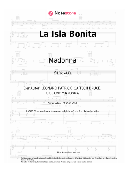 Noten, Akkorde Madonna - La Isla Bonita