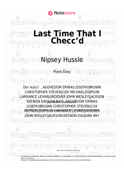 Noten, Akkorde Nipsey Hussle, YG - Last Time That I Checc’d