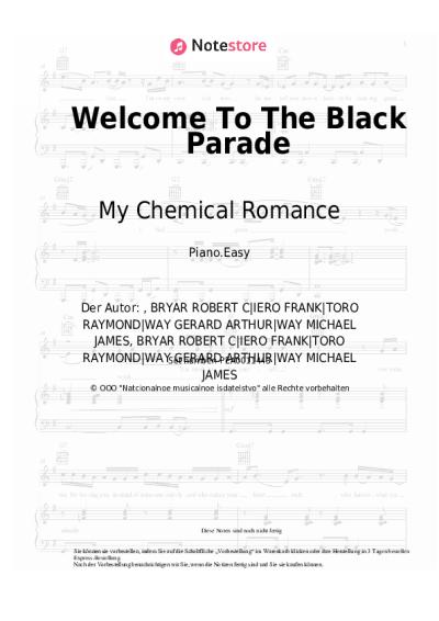 Noten, Akkorde My Chemical Romance - Welcome To The Black Parade