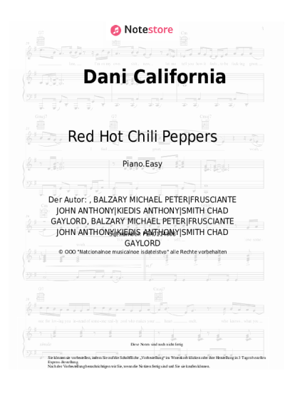 Noten, Akkorde Red Hot Chili Peppers - Dani California