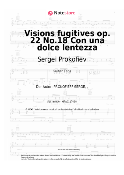 Noten, Akkorde Sergei Prokofiev - Visions fugitives op. 22 No.18 Con una dolce lentezza