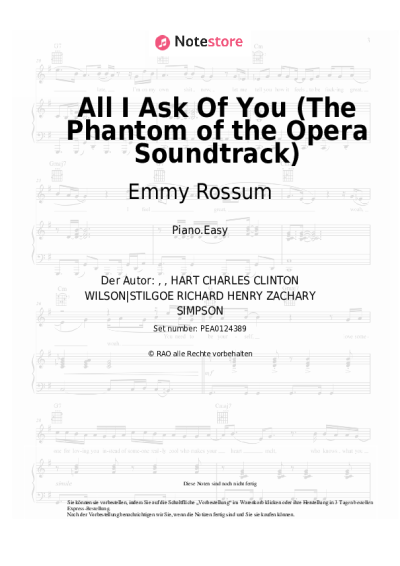 Noten, Akkorde Emmy Rossum, Patrick Wilson, Andrew Lloyd Webber - All I Ask Of You (The Phantom of the Opera Soundtrack)