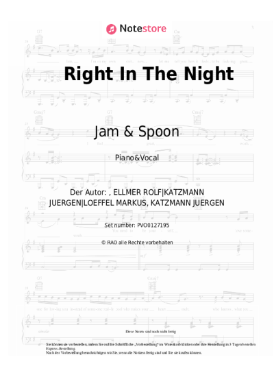 Noten, Akkorde Jam & Spoon, Plavka - Right In The Night