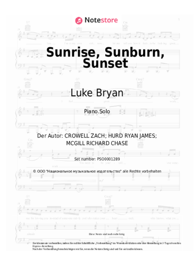 Noten, Akkorde Luke Bryan - Sunrise, Sunburn, Sunset