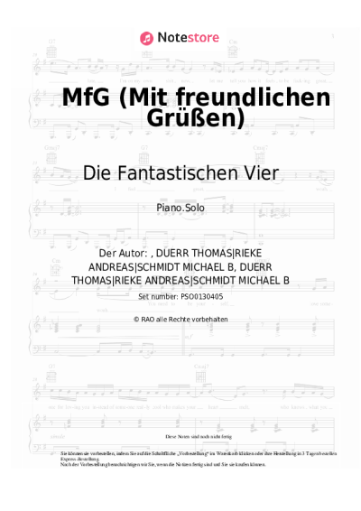 Noten, Akkorde Die Fantastischen Vier - MfG (Mit freundlichen Grüßen)