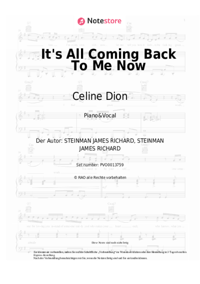 Noten, Akkorde Celine Dion - It's All Coming Back To Me Now